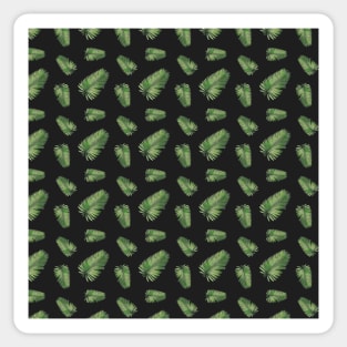 Green Palm Leaves on Black Background Pattern Sticker